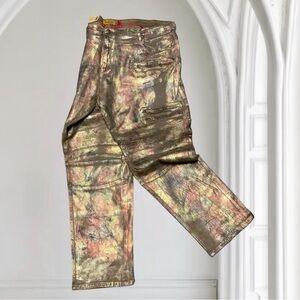 Men's Makobi Big & Tall Brown | Gold Foil Denim Pants NWT